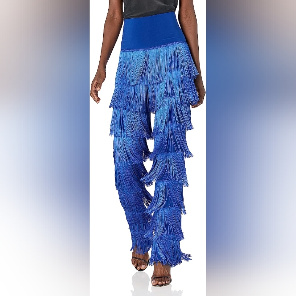Norma Kamali $700 Fringe Pants in Berry Blue as seen on Rihanna size Large / 36